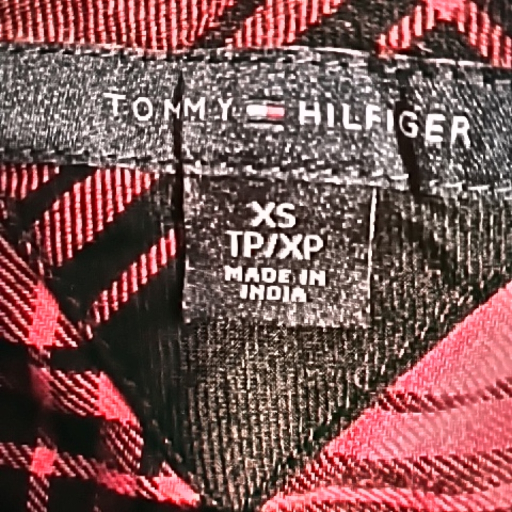 Tommy Hilfiger Ladies Red & Navy Blue Checkered Tunic Button Down Top Sz XS - Picture 6 of 7